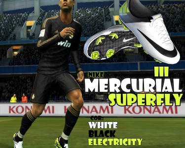PES 2012 Mercurial Vapor Superfly III Boots - White, Black, Electricity PES 2012 Mercurial Vapor Superfly III Boots - White, Black, Electricity